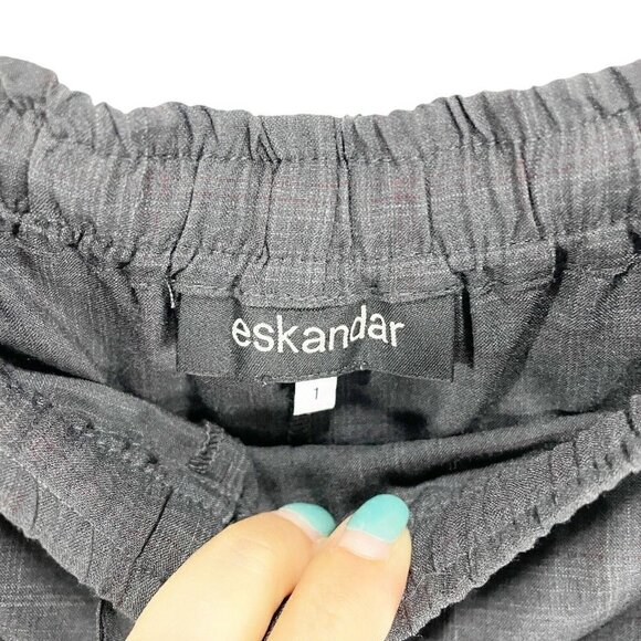 Eskandar Gray Plaid Drawstring Wide Leg pants Trousers Sz 1 100% Wool - Picture 4 of 7